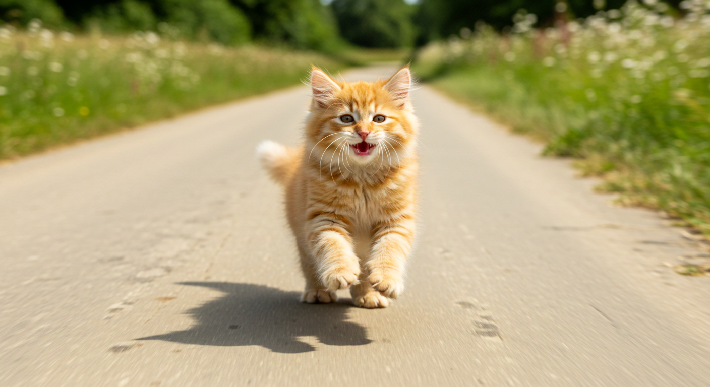 駆け寄る幸運を呼ぶ子猫